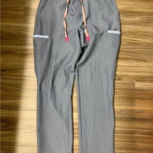 Figs Gray Straight Leg Pants with Pink and Blue Accents